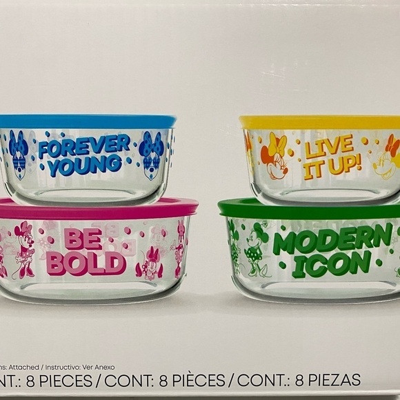 Pyrex Disney Minnie Decorated Glass Food Storage 4 Bowls plus Lids - Picture 6 of 7